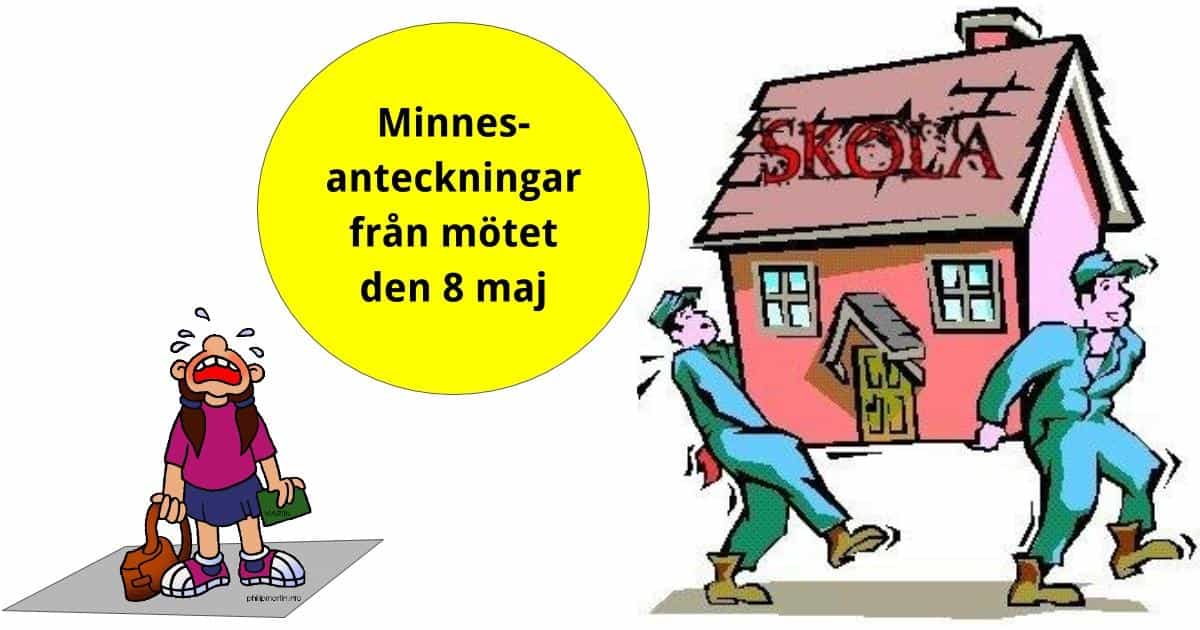 Minnesanteckningar från möte 2016-05-08 i Sunnerbyskolan om Kommunens planer att koncentrera F-klasserna till Kyrkskolan HT 2016.