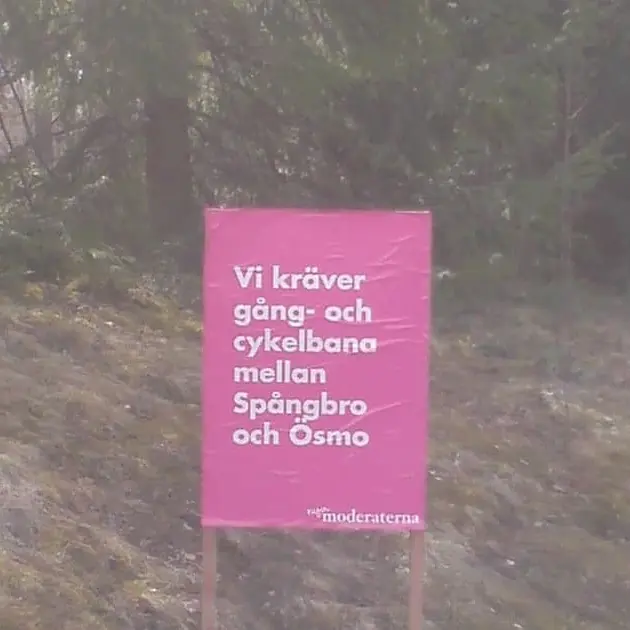 Vi kräver gång- och cykelbana mellan Spångbro och Ösmo - "nya moderaternas" budskap inför kommunvalet 2010