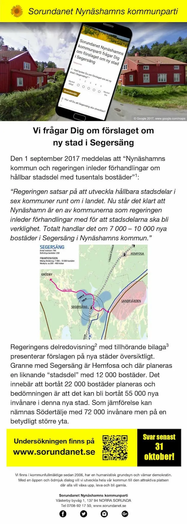 Vi frågar Dig om förslaget om ny stad i Segersäng! - Segersängsstaden - sida 1