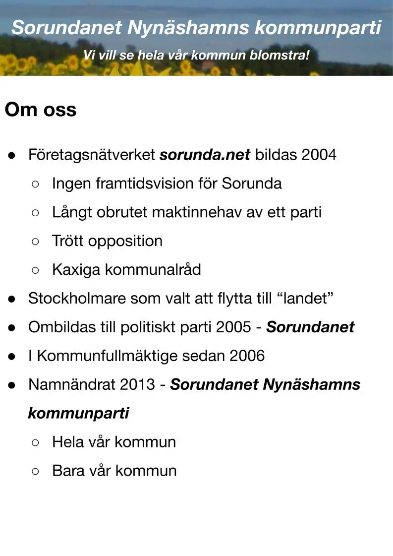 Bild 3 om Sorundanet Nynäshamns kommunpartis historia!